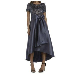 R M Richards High-Low Sequin-Embellished Navy Blue Dress Size 6 New Cocktail